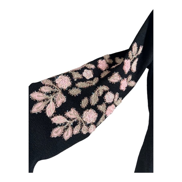 Sigrid Olsen Beaded Floral Pink Black HeavyKnit Cardigan Size SP Vintage’02 - Picture 3 of 16